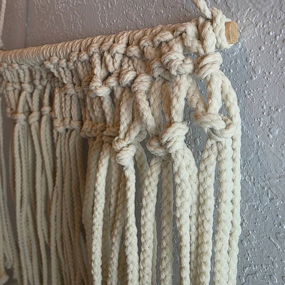 Boho Macrame Wall‎ Hanging Tapestry Natural Cotton Rope Wood Dowel Boho Chic